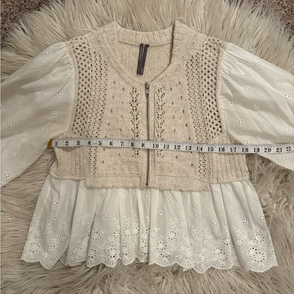 Anthropologie Half Zip Sweater Vest Eyelet Blouse Size S Like New